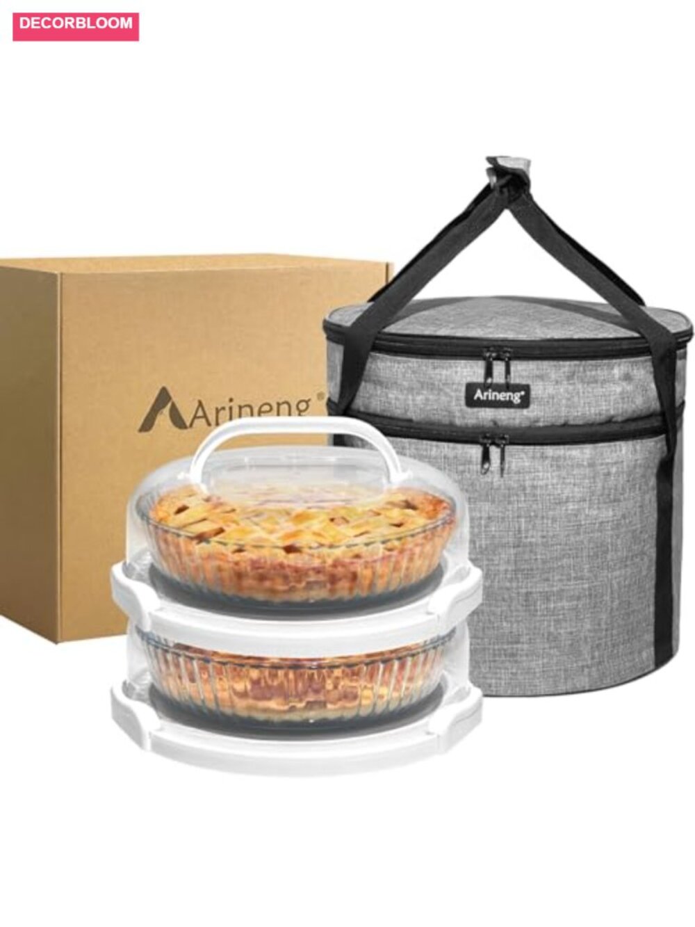 2 Pack Pie Containers with Lids, Handles, Insulated Bags, Non-Slip Heating Pads